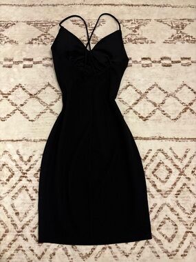 Women's Black Mini Bodycon Dress with Double Straps